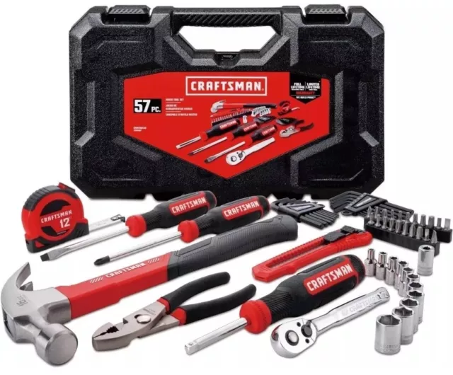 New Craftsman 57pc Mixed Tool Set Hex Keys Screwdrivers Hammer Pliers Tape