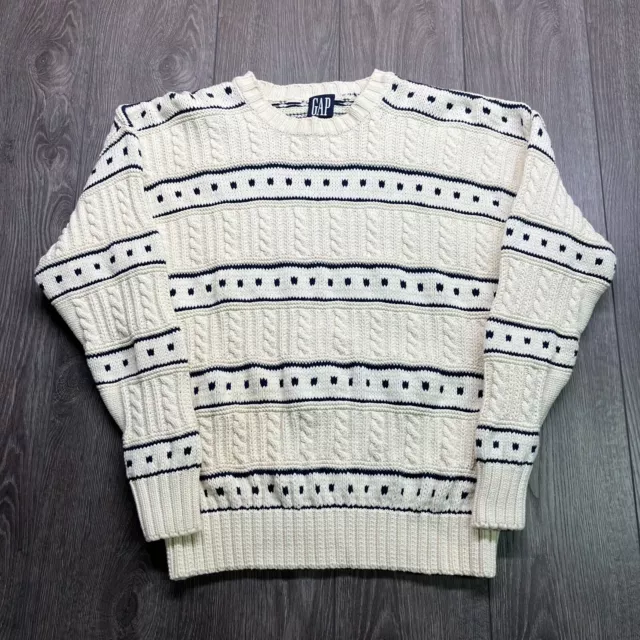 Vintage Gap Thick Cable Knit Cotton Cream Sweater Crewneck Men's Sz L