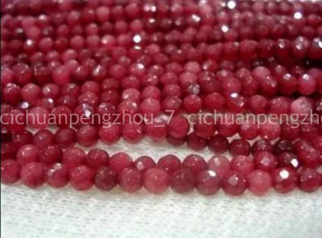 Faceted 4mm Natural Brazilian Red Ruby Gemstone Round Loose Beads 15 inches