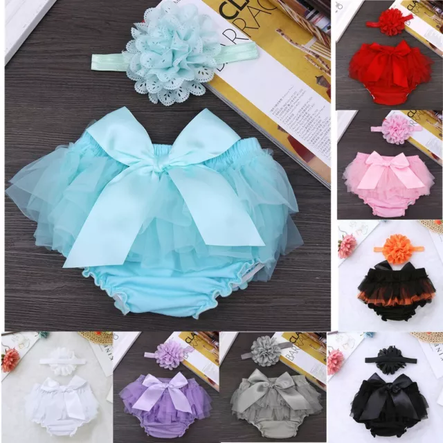 Baby Girls Frilly Bloomers Knickers Birthday Flower Diaper Cover Photo Prop Bow