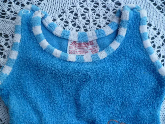 Baby Strampler Vintage Größe 62 Jungen Mädchen Frottee blau sehr gut erhalten 3