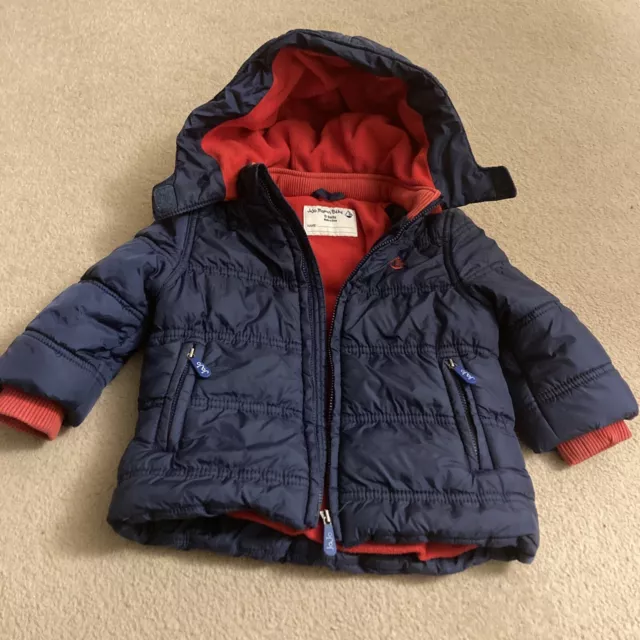 JoJo Maman Bebe Baby Boys Navy Blue Coat With Detachable Hood  12-18 Months