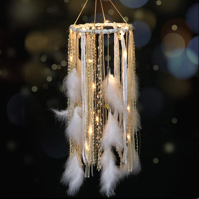 Dream Catcher Mobile Large Light up Dream Catchers with Golden Shining Lace& Bel