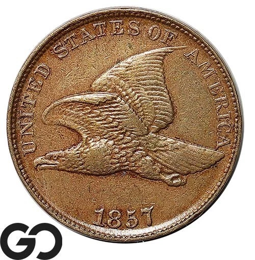 1857 Flying Eagle Cent Penny, Choice AU Tougher Date ** Free Shipping!