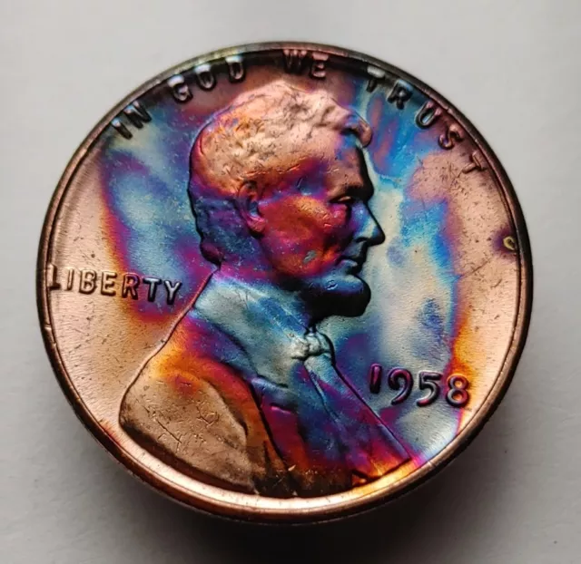 1958 wheat penny monster toned us coin unc bu Lincoln wheat cent #142