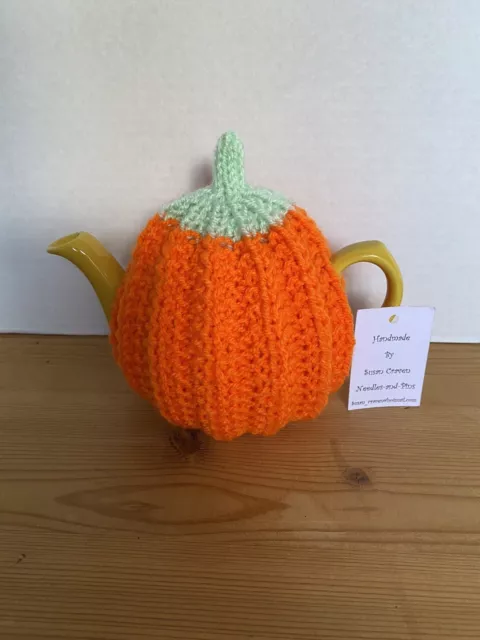 Sale— Hand Knitted Small 1-2 Cup Pumpkin Tea Cosy Needles & Pins (Double Knit)
