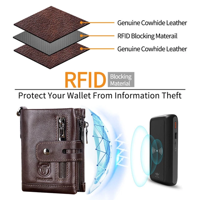 Mens Genuine Leather Biker Trucker Chain Wallet RFID Credit Card Holder Pocket 3