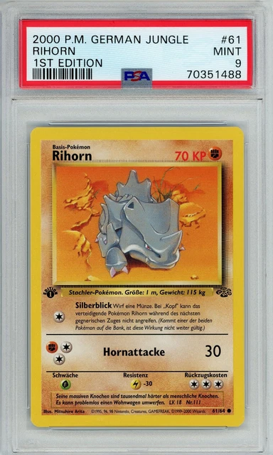 2000 Pokemon German Jungle Rihorn 1st Edition #61/64 MINT PSA 9