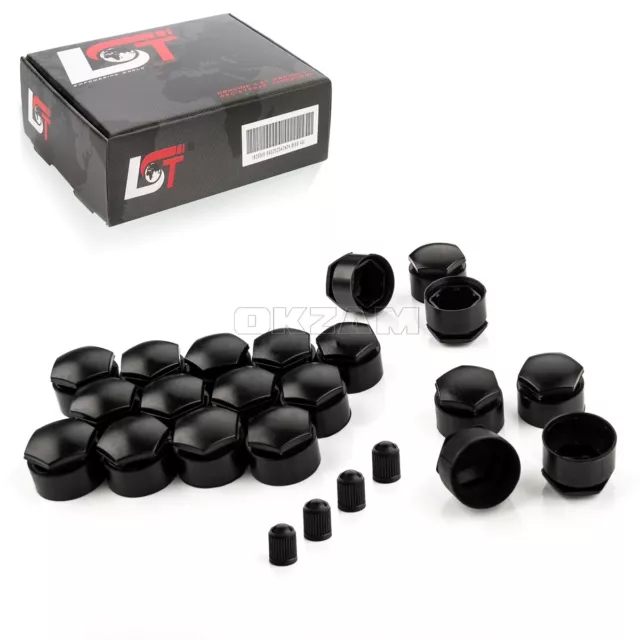 20 x Perno De Rueda De Llantas Caps 17mm Protección Antirrobo Negra para