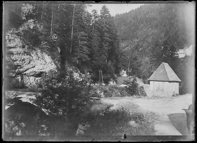 Plaque verre photo ancienne négatif noir et blanc 6x9 cm paysage glass plate