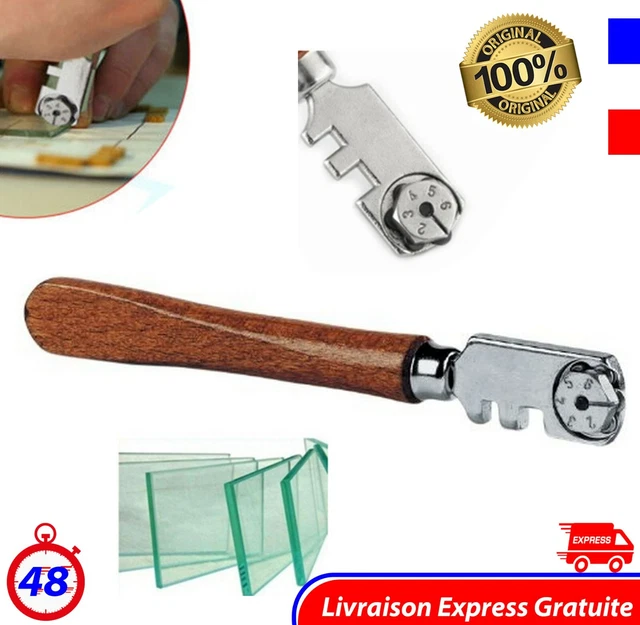 Coupe Verre 6 Molettes Acier Couper Le Verre De 3 A 10Mm Manche En Bois Verni 11