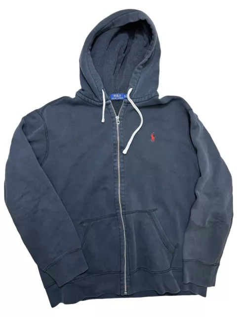 Polo Ralph Lauren Hoodie Mens XL Black Waffle Knit Full Zip Sweatshirt Red Pony