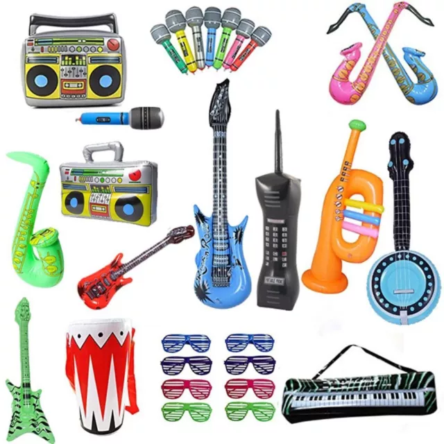 Music Instrument Blow Up Roll Party Holiday Air Inflatable Guitar Rock Kids Toy-