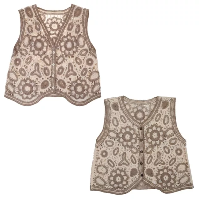 Women Vintage Hollow Out Crochet Crop Vest Embroidery Floral Sleeveless for