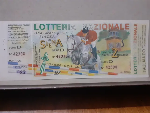 Siena  Biglietto Lotteria 1993 Con Tagliando E Matrice