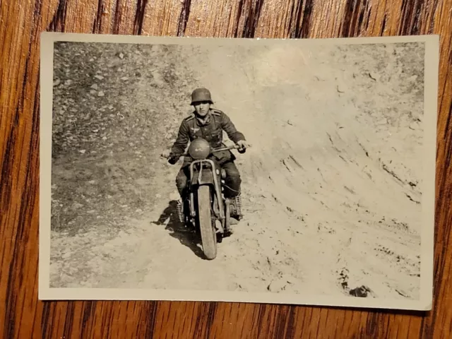 WWII ORIGINAL PHOTO German Army BMW Motorcycle Soldier Rider Infantry ...