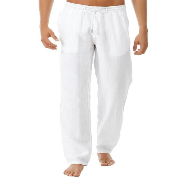 Pantaloni larghi lino cotone estate uomo solido baggy vita elastica pantaloni casual