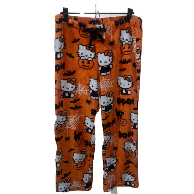 Hello Kitty Womens Size Small Halloween Fleece Fluffy Drawstring Pajama Pants