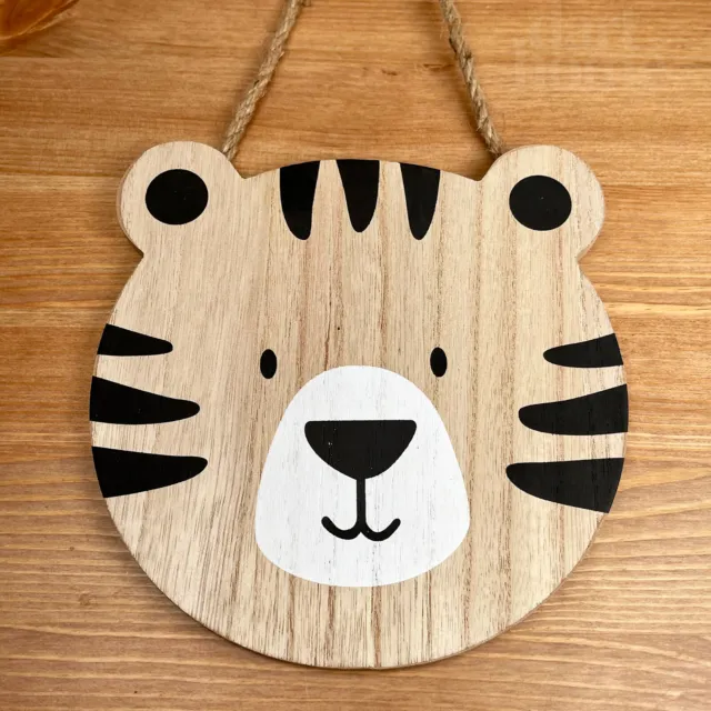 Hängende Tigerkopfplakette Holz Kinder Schlafzimmer Safari Tier Wanddekoration
