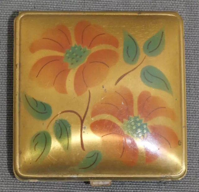 Vintage 1950's Elgin American Brass Floral Motifs Powder Compact Mirror 3