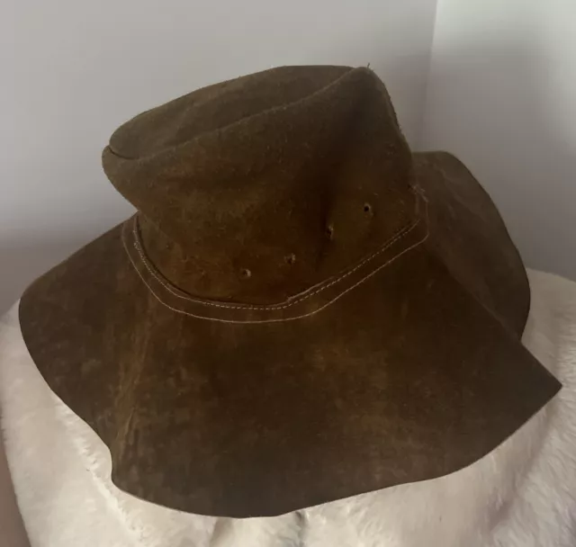 Vintage 1960’s 70s Brown Leather Hippie Flower Child Hat Floppy Suede