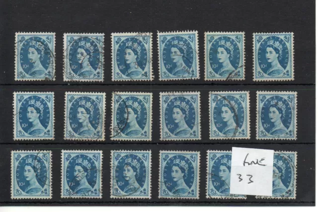 GB - Elizabeth (33) Wilding definitives - 10d x 18 copies - fine cancels