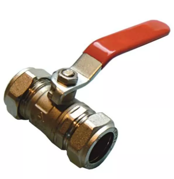 28mm Economy Lever Ball Valve - Red Handle - Bag of 2 - NEXT DAY AVAILABLE