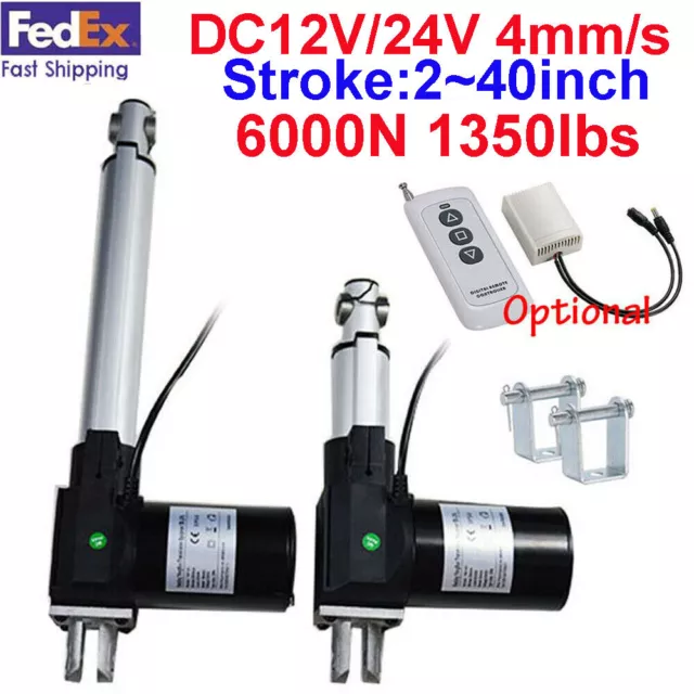 6000N 1350lbs Electric Linear Actuator Motor 2"~40" Stroke 12V 24V 4mm/s Fast