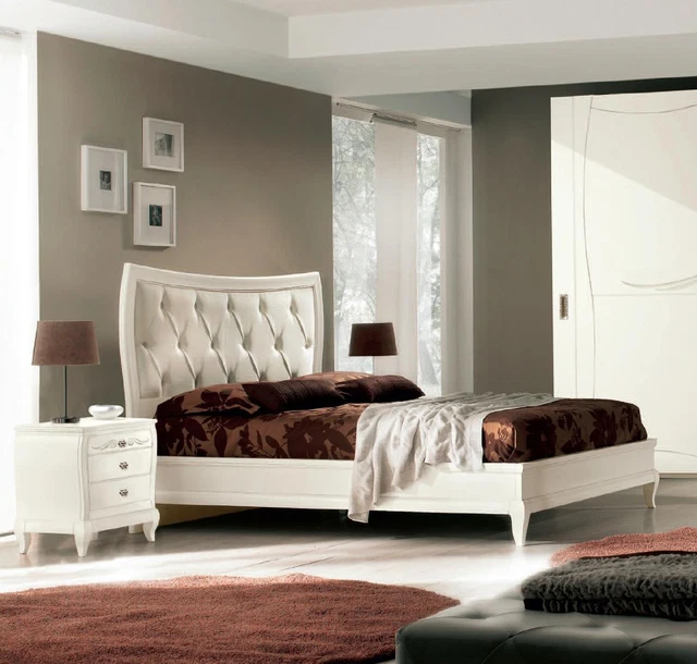 Lit Chambre à Coucher Set 2x Table de Chevet Bois Classique Italien Meuble 3tlg