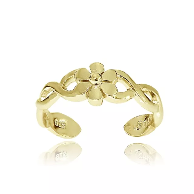 18K Gold over Silver Braided Daisy Flower Toe Ring