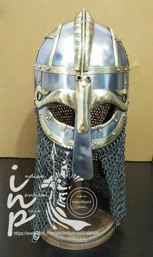 Medieval Steel Viking Nasal Helmet With Chainmail Hand Forged SCA Larp  Sugarlo
