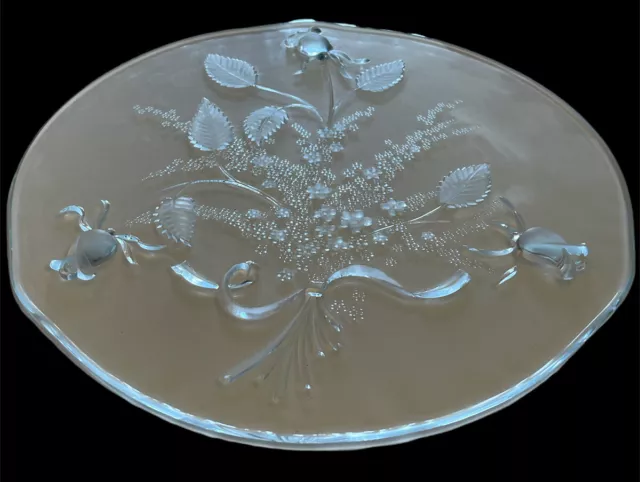 Round Clear Glass Frosted Embossed Roses Cake Plate 12” Wedding