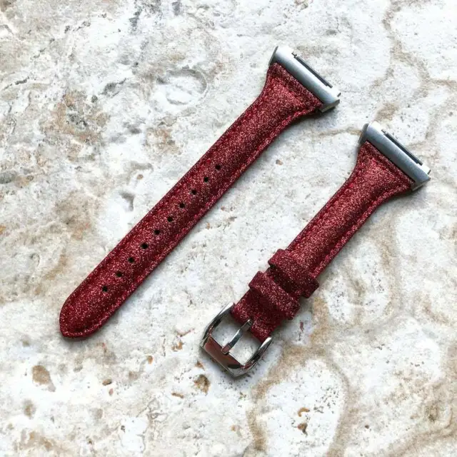 Rosso Luccicante Glitter Sottile Elegante Morbido Cinturino IN Pelle per Fitbit