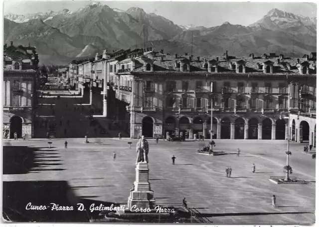 CARTOLINA DI CUNEO ,PIAZZA GALIMBERTI - CORSO NIZZA viaggiata 1953