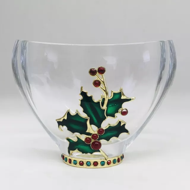 Bohemian Czech Lead Crystal Teleflora Jeweled Enameled Christmas Holly Vase