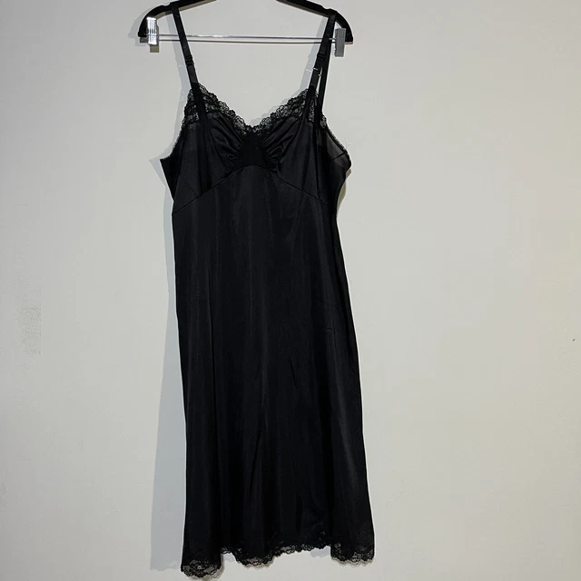 Shadowline Full Slip Dress 36 Tall Black Nylon Lace Sexy USA Made Vintage