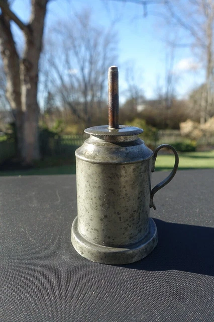 Whale Oil Pewter Finger Lamp 1 Wick 18th Century Hand Crafted Antique Primitive