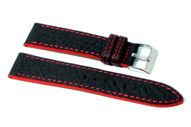 Cinturino per orologio vera pelle rally racing sport nero rosso ansa 20mm watch