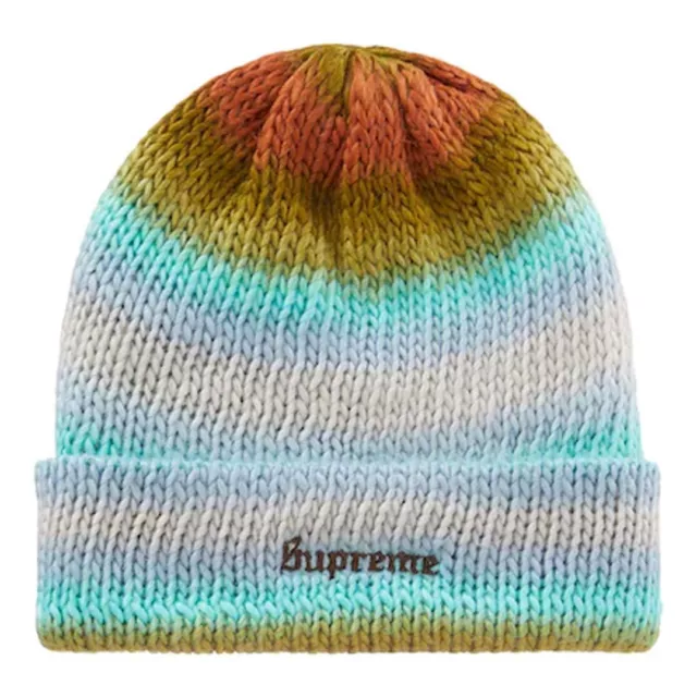 NWT Supreme NY Ombre Stripe Soft Knit Beanie Hat Men's Olive DS FW22 AUTHENTIC