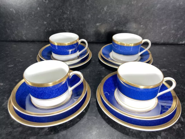 Coalport Bone China . Athlone Blue. Set Of Four Trios Cups,Saucers &Side Plates