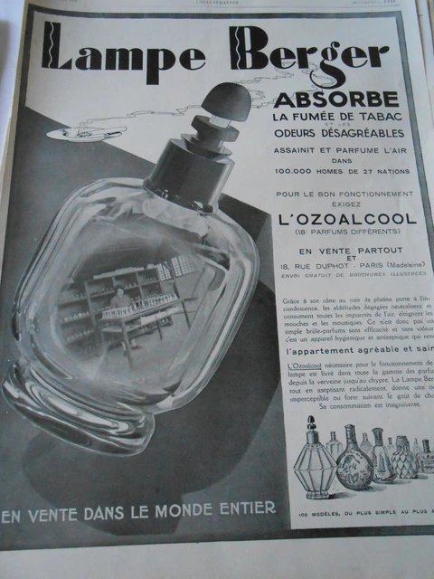 Publicité Originale 1934 Lampe Berger - Ozoalcool, Incandescence, Noir Et Blanc