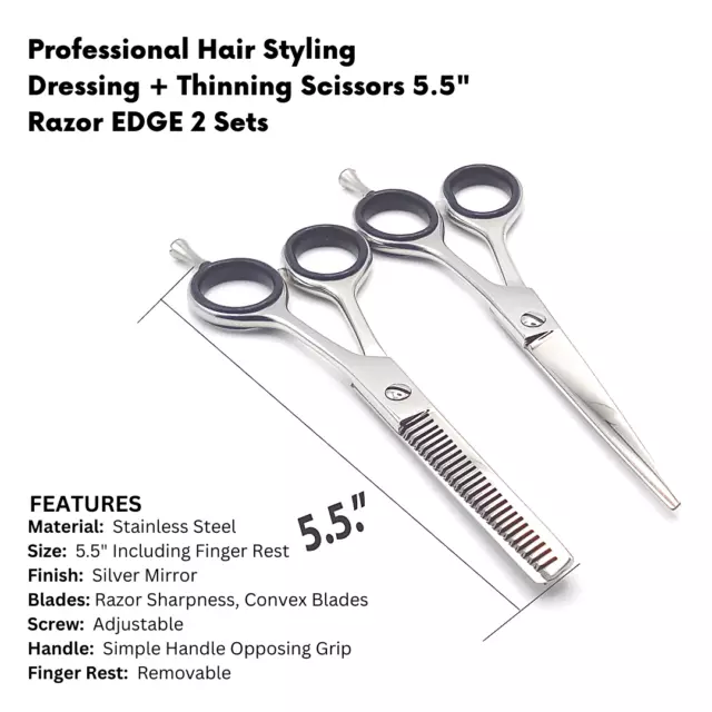 New Professional Hair Styling & Thinning Scissors 5.5" Razor EDGE 2 SETS