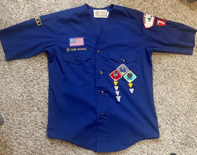 Vintage Blue BSA Boy Cub Scout Collarless Uniform SS Shirt - Boys/Youth Neck 12