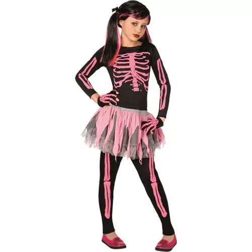 Girls' Age 4 - 12 Years Pink Skeleton Tutu Halloween Fancy Dress Costume