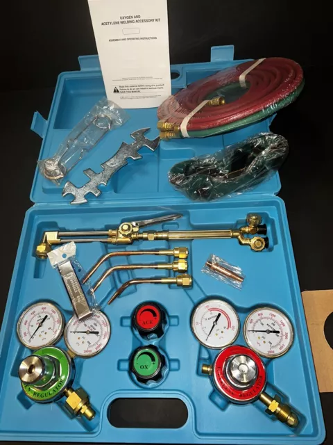 ACETYLENE & OXYGEN WELDING CUTTING OUTFIT TORCH SET GAS WELDER KIT w/15FT HOSES