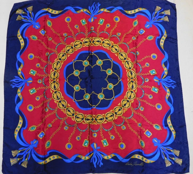 Foulard Vintage Andrea Zanellato - Soie 100% - 85x90 Cm - Rouge - Occasion Bon état