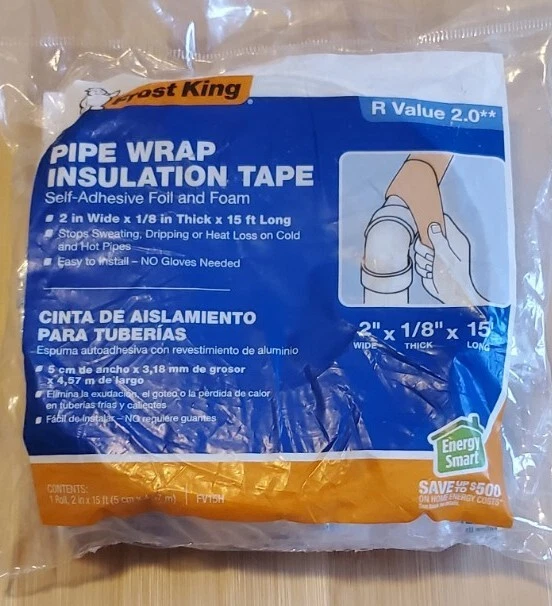 FROST KING PIPE Wrap Insulation Tape 1/8" x 2" x 15 ft. Foil and Foam