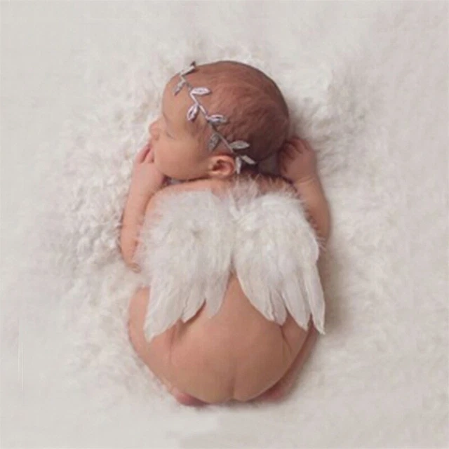 Newborn Baby White Angel Wings Headband Costume Photo Photography Props ~'