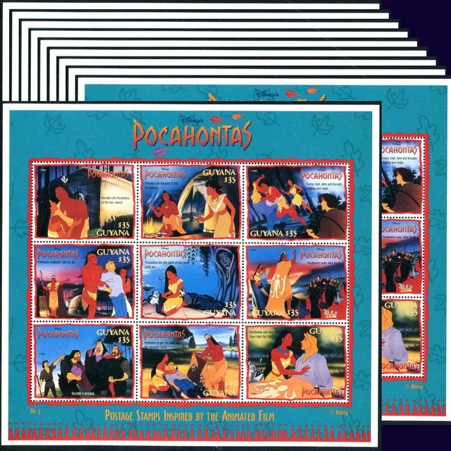 10X DISNEYPOCAHONTAS1995 GUYANAMNH Sheets/ Kleinbogen £14.99
