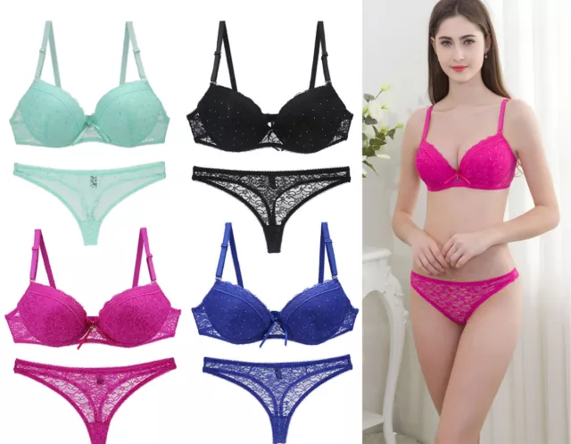 LADIES SEXY PUSH Up Lingerie Set Lace Embroidered Bra And Knickers Set  £10.49 - PicClick UK